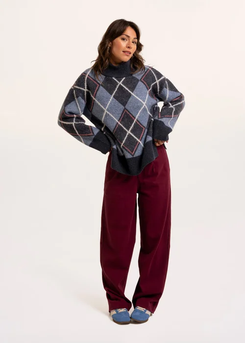 Brakeburn Navy Helga Argyle Intarsia Knitted Jumper - 20 Image 1