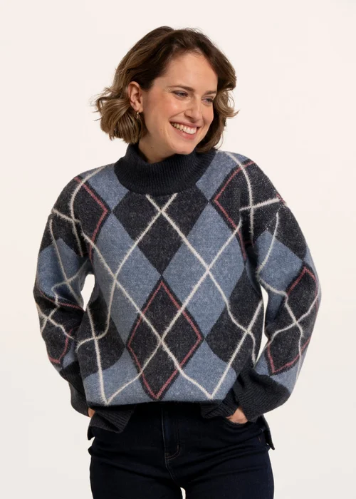 Brakeburn Navy Helga Argyle Intarsia Knitted Jumper - 20 Image 5