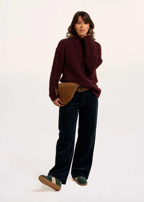 Brakeburn Burgundy Freya Cable Knitted Funnel Neck Jumper - 14 Image 1