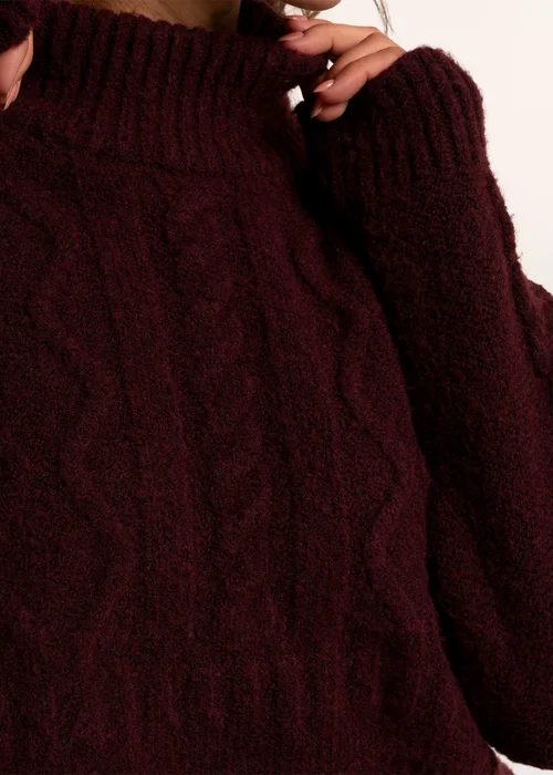 Brakeburn Burgundy Freya Cable Knitted Funnel Neck Jumper - 14 Image 4