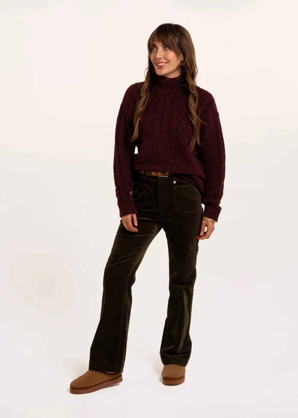 Brakeburn Burgundy Freya Cable Knitted Funnel Neck Jumper - 14 Image 5