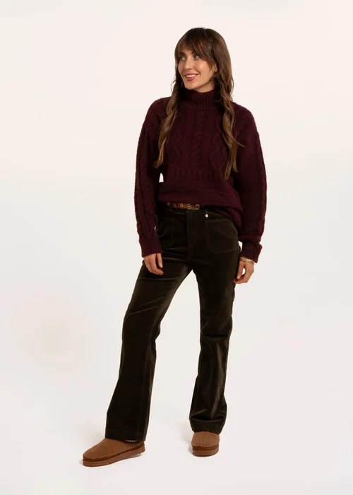 Brakeburn Burgundy Freya Cable Knitted Funnel Neck Jumper - 14 Image 5