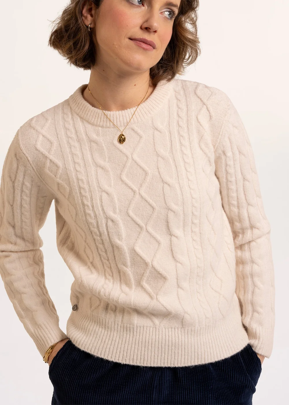 Brakeburn Cream Dahlia Cable Knitted Crew Neck Jumper - 12 Image 4