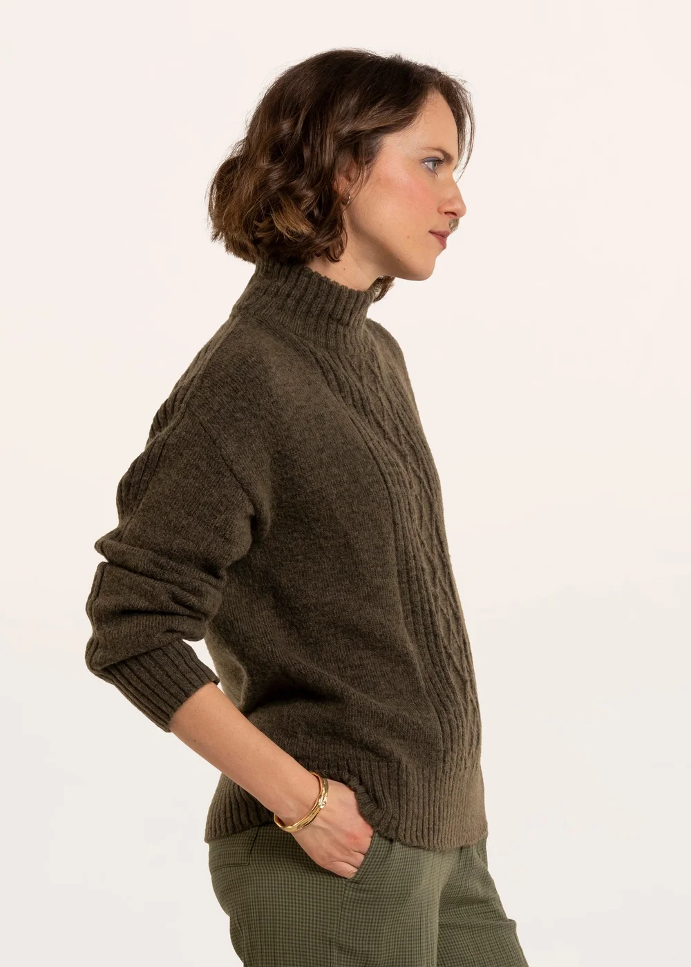 Brakeburn Khaki Signe Stitch Detail Knitted Roll Neck Jumper - 8 Image 3