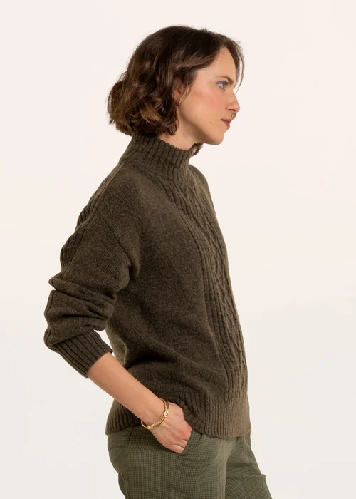 Brakeburn Khaki Signe Stitch Detail Knitted Roll Neck Jumper - 8 Image 3