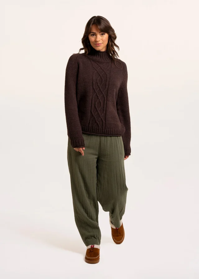Brakeburn Brown Agnes Texture Stitch Knitted Roll Neck Jumper