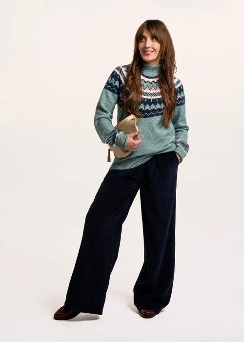 Brakeburn Turquoise Alma Fairisle Knitted Roll Neck Jumper - 8 Image 5