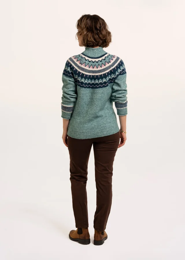 Brakeburn Turquoise Alma Fairisle Knitted Roll Neck Jumper