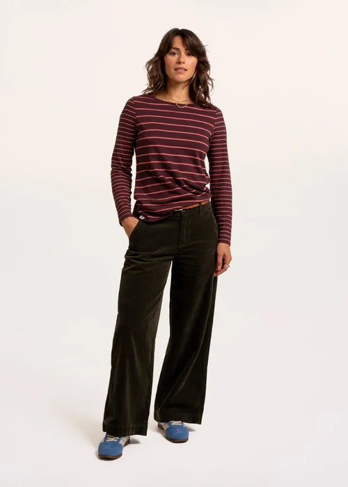Brakeburn Burgundy Branksome Thick & Thin Stripe Long Sleeve T-Shirt - 14 Image 5