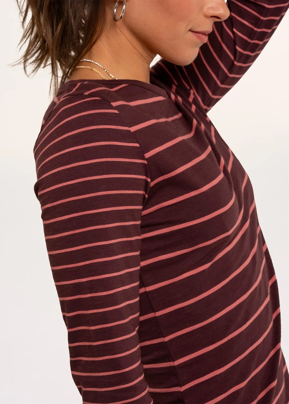 Brakeburn Burgundy Branksome Thick & Thin Stripe Long Sleeve T-Shirt - 14 Image 4