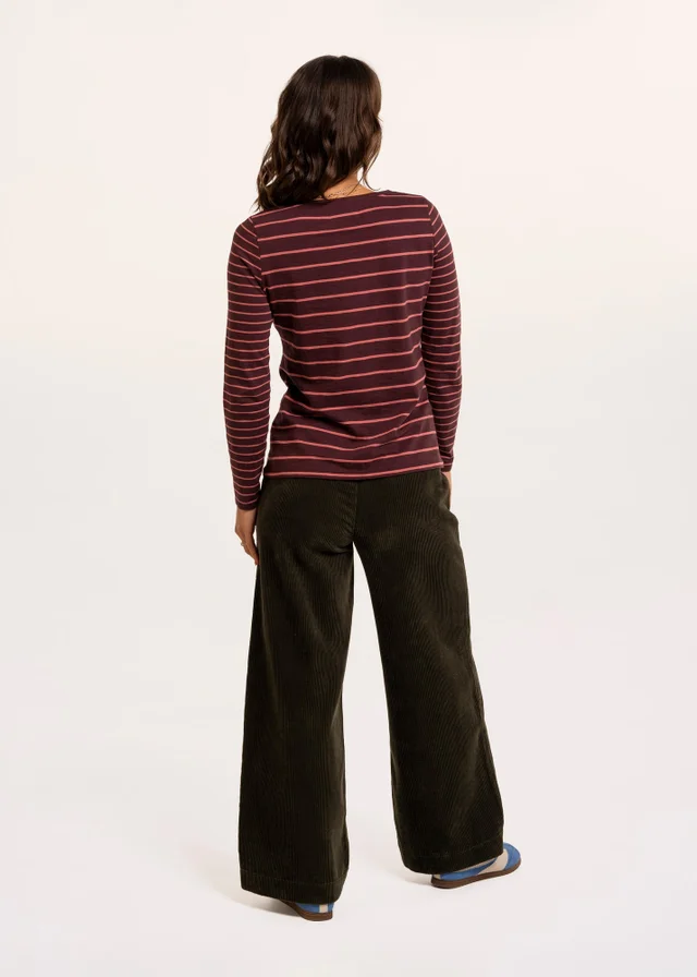 Brakeburn Burgundy Branksome Thick & Thin Stripe Long Sleeve T-Shirt