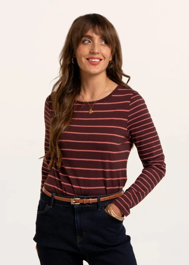 Brakeburn Burgundy Branksome Thick & Thin Stripe Long Sleeve T-Shirt