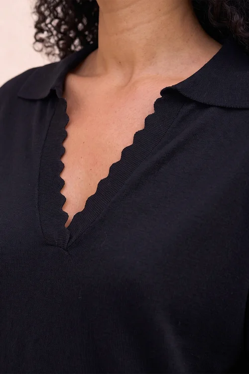 Roman Black Collared V-Neck Boyfriend Jumper - 16 Image 4