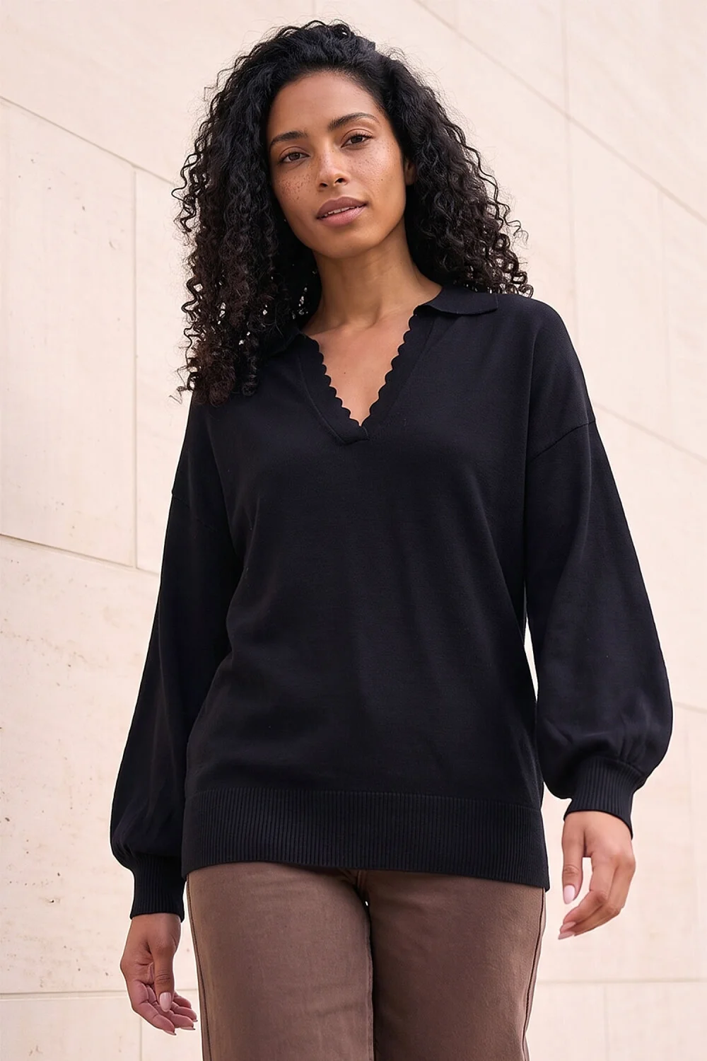 Roman Black Collared V-Neck Boyfriend Jumper - 16 Image 1