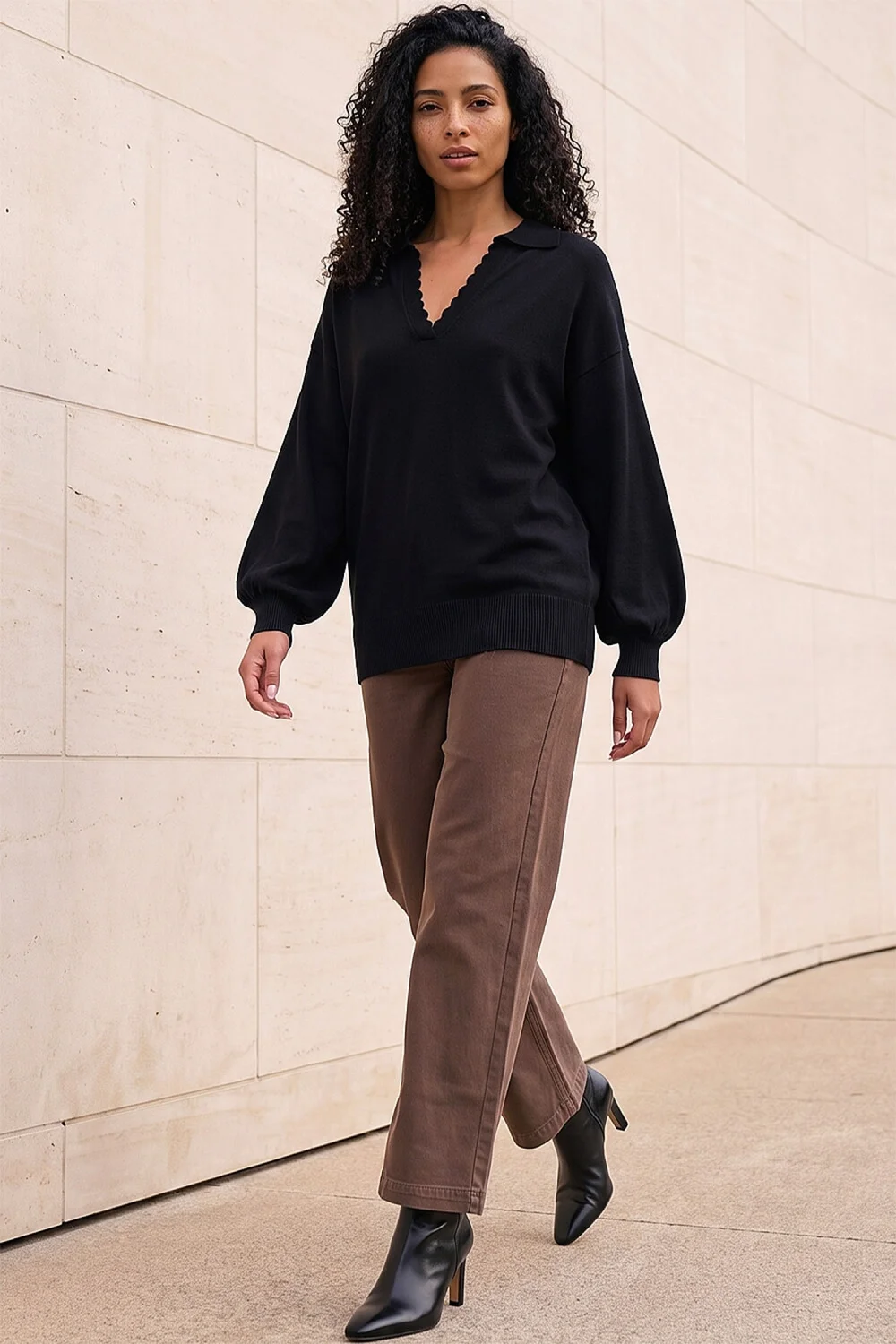 Roman Black Collared V-Neck Boyfriend Jumper - 16 Image 2