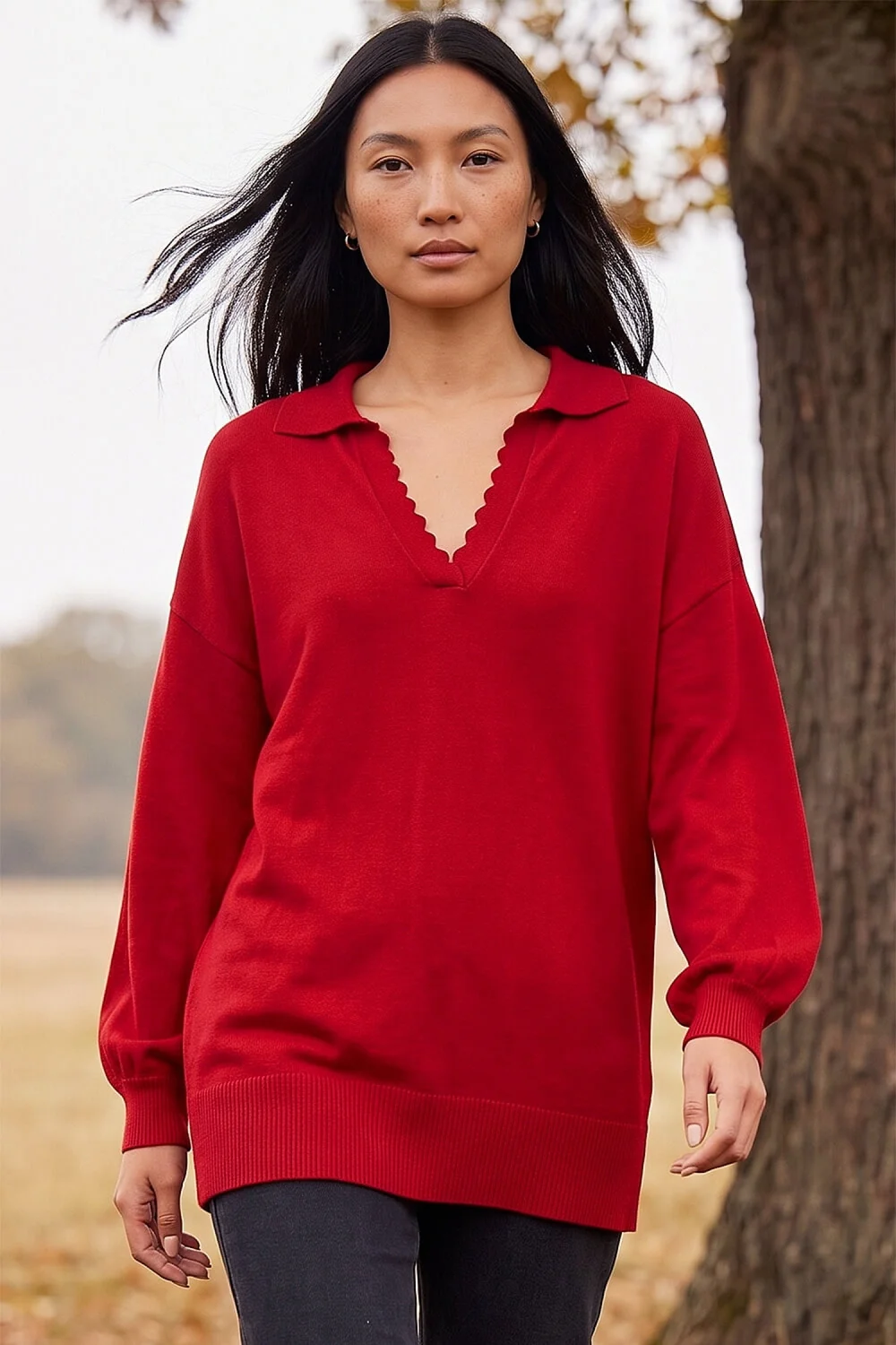 Roman Red Collared V-Neck Boyfriend Jumper - 10 Image 1