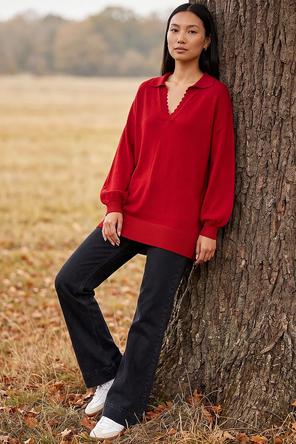 Roman Red Collared V-Neck Boyfriend Jumper - 10 Image 2