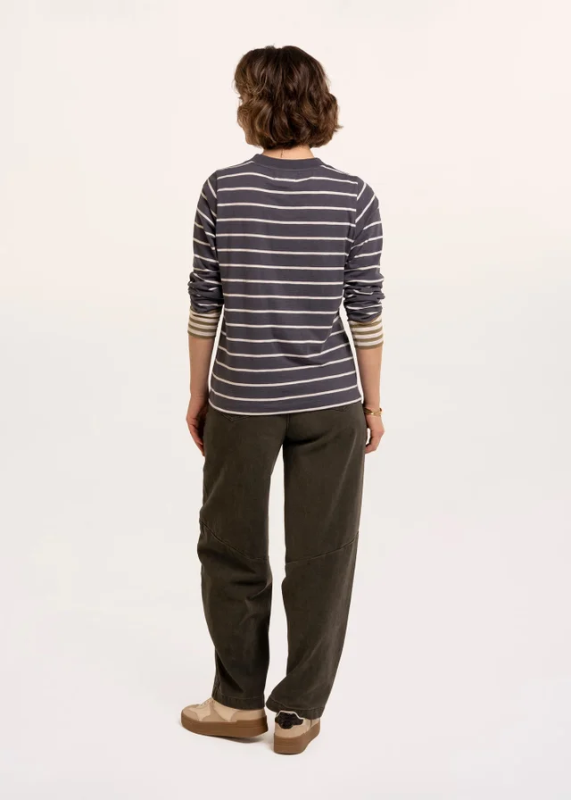 Brakeburn Navy Exbury Cuff Detail Stripe Long Sleeve T-Shirt