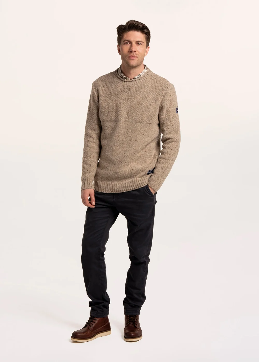 Brakeburn Beige Bounds Cable Crew Neck Knitted Jumper - XL Image 5