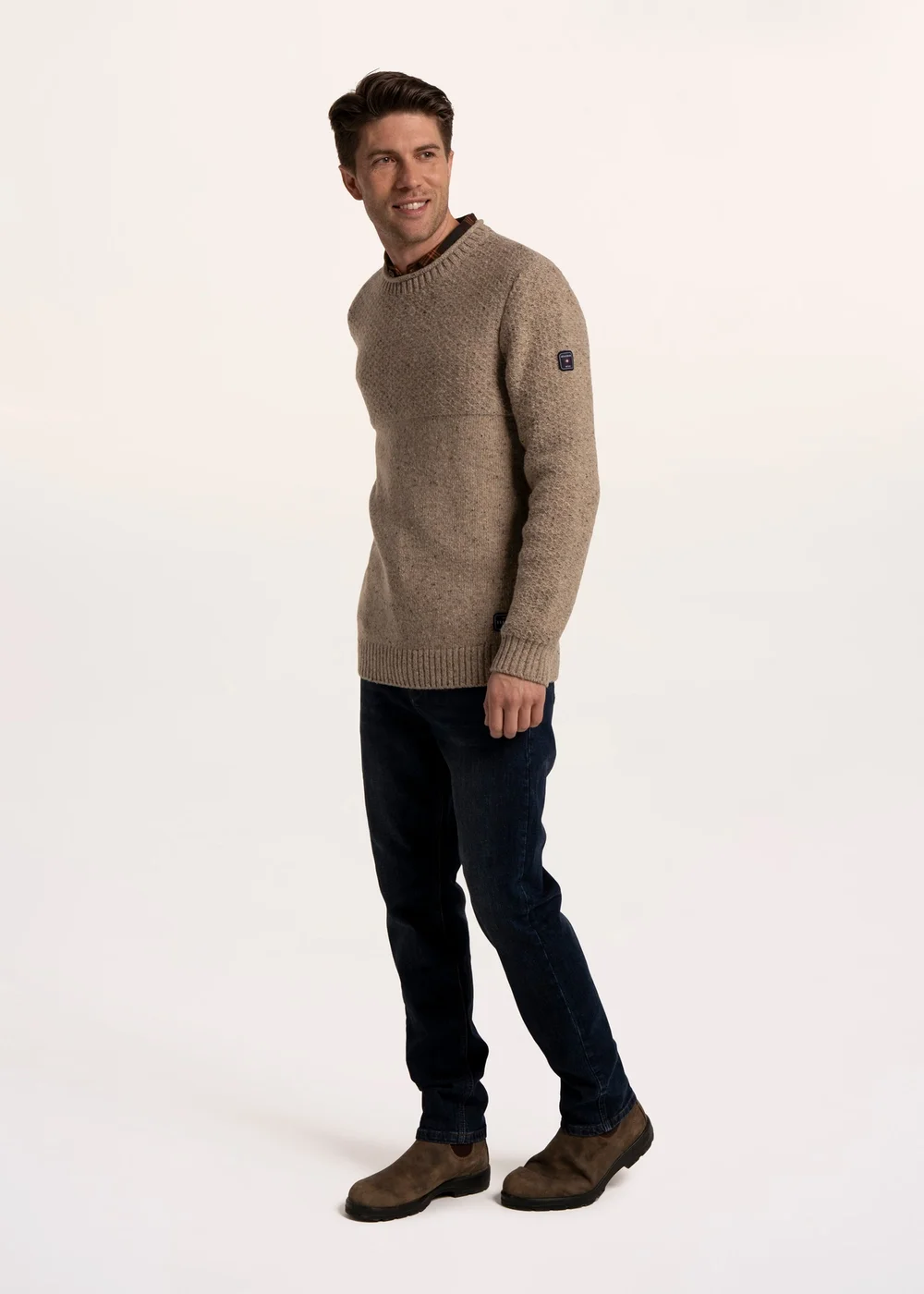 Brakeburn Beige Bounds Cable Crew Neck Knitted Jumper - XL Image 3