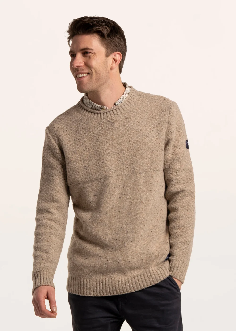 Brakeburn Beige Bounds Cable Crew Neck Knitted Jumper - XL Image 1