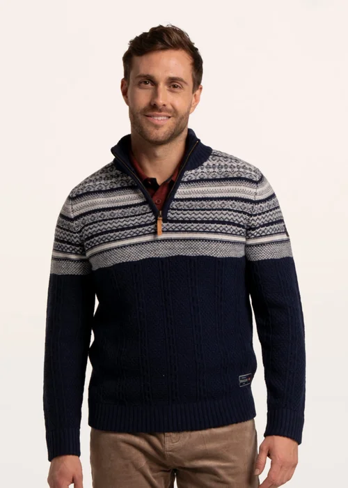 Brakeburn Navy Cross harbour Fairisle 1/2 Neck Knitted jumper - 2XL Image 1