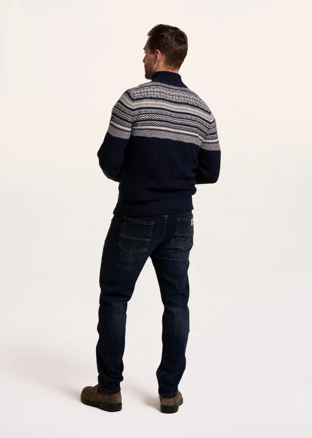 Brakeburn Navy Cross harbour Fairisle 1/2 Neck Knitted jumper