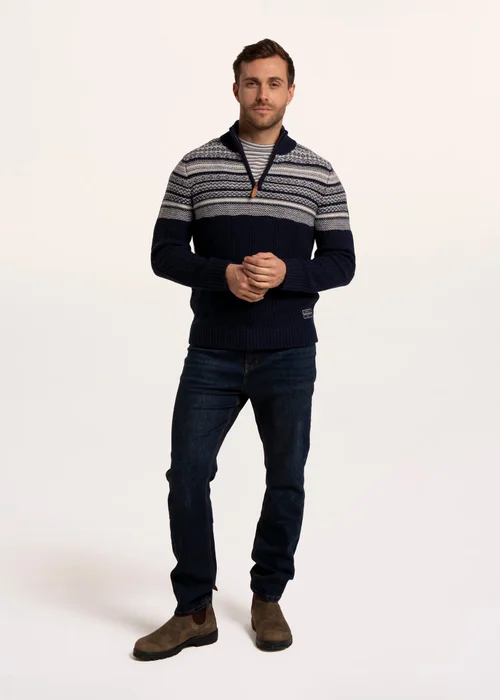 Brakeburn Navy Cross harbour Fairisle 1/2 Neck Knitted jumper - 2XL Image 5