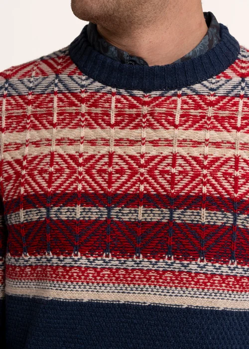 Brakeburn Navy Clapham Fairisle Crew Neckknitted Jumper - M Image 4