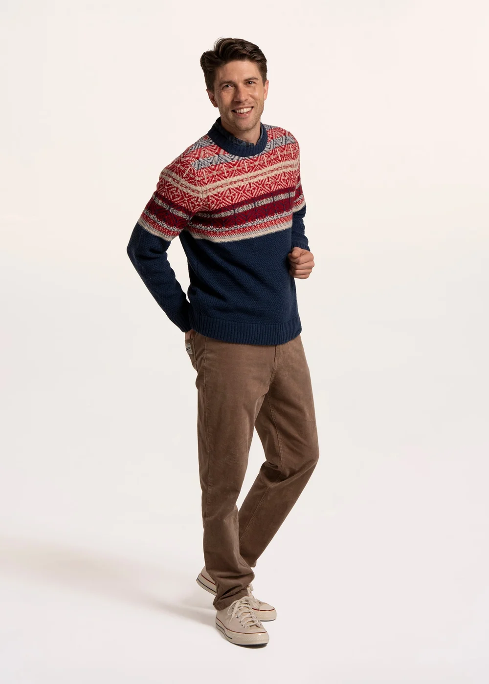 Brakeburn Navy Clapham Fairisle Crew Neckknitted Jumper - M Image 3