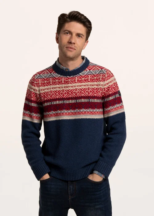 Brakeburn Navy Clapham Fairisle Crew Neckknitted Jumper - M Image 5