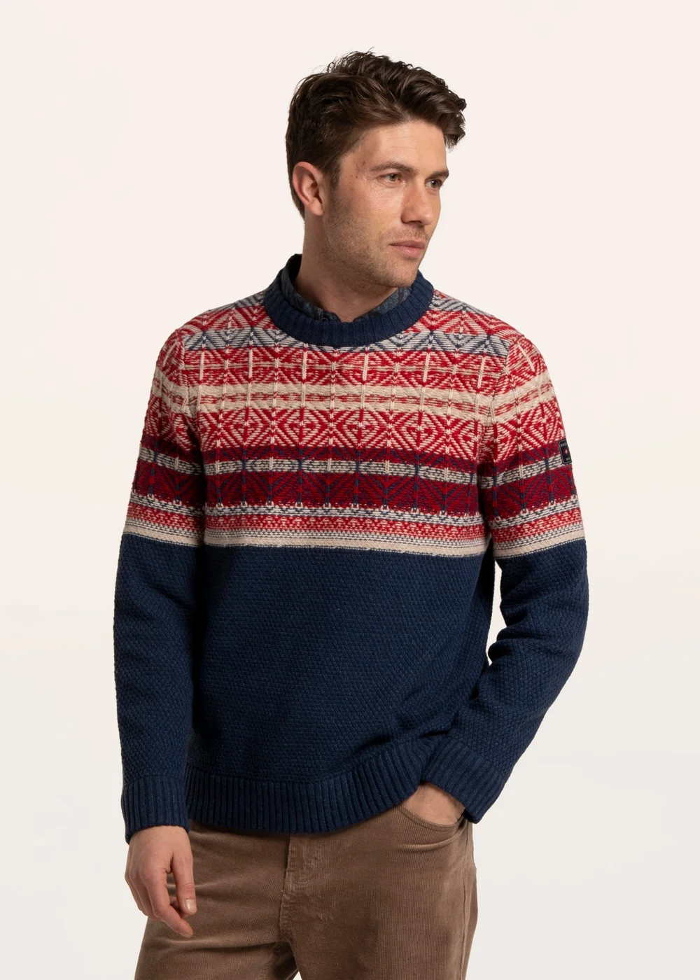 Brakeburn Navy Clapham Fairisle Crew Neckknitted Jumper - M Image 1