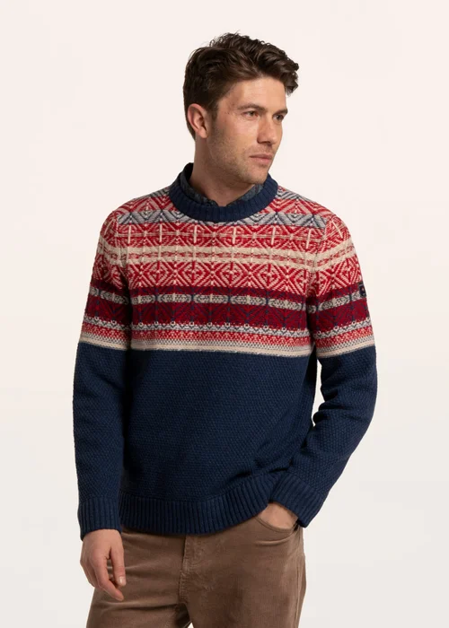 Brakeburn Navy Clapham Fairisle Crew Neckknitted Jumper - M Image 1