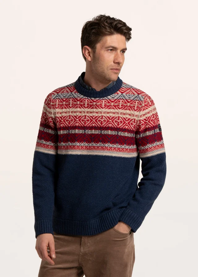 Brakeburn Navy Clapham Fairisle Crew Neckknitted Jumper