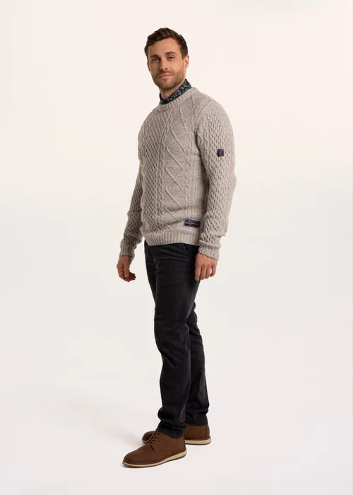 Brakeburn Grey Chorleywood Cable Crew Neck Knitted Jumper - M Image 3