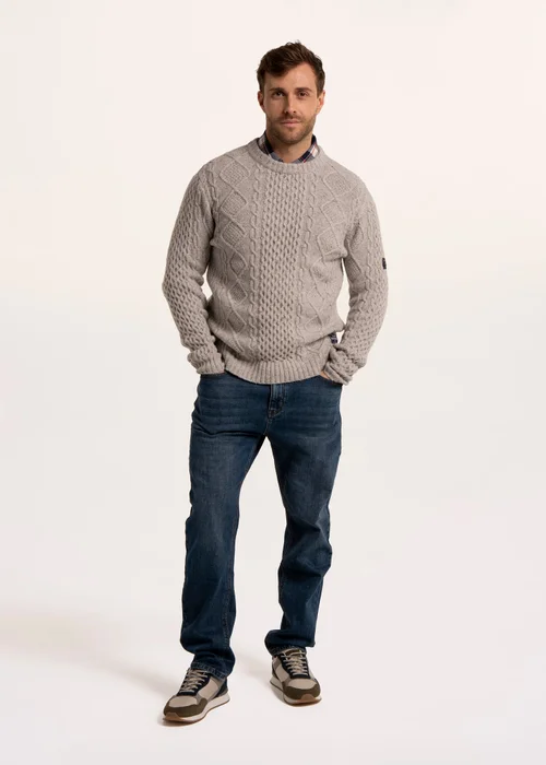 Brakeburn Grey Chorleywood Cable Crew Neck Knitted Jumper - M Image 1