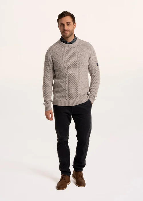 Brakeburn Grey Chorleywood Cable Crew Neck Knitted Jumper - M Image 5