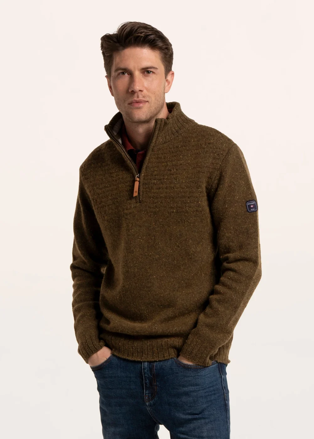 Brakeburn Khaki Earl 1/2 Zip Knitted Jumper - 2XL Image 1