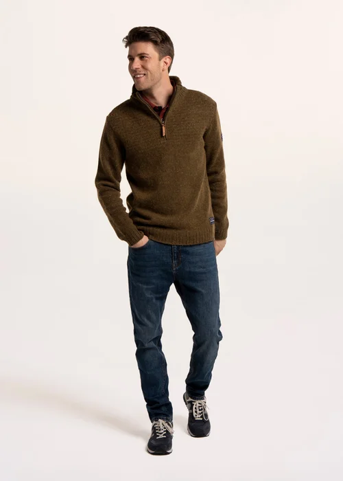 Brakeburn Khaki Earl 1/2 Zip Knitted Jumper - 2XL Image 3