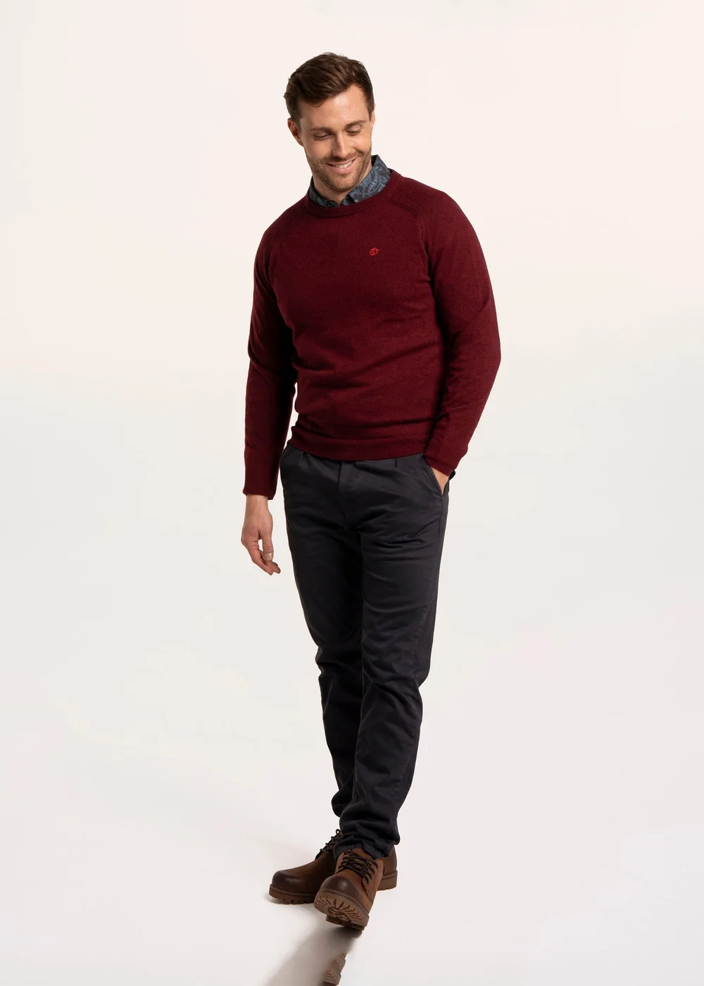 Brakeburn Burgundy Brentwood Crew Neck Knitted Jumper - L Image 3