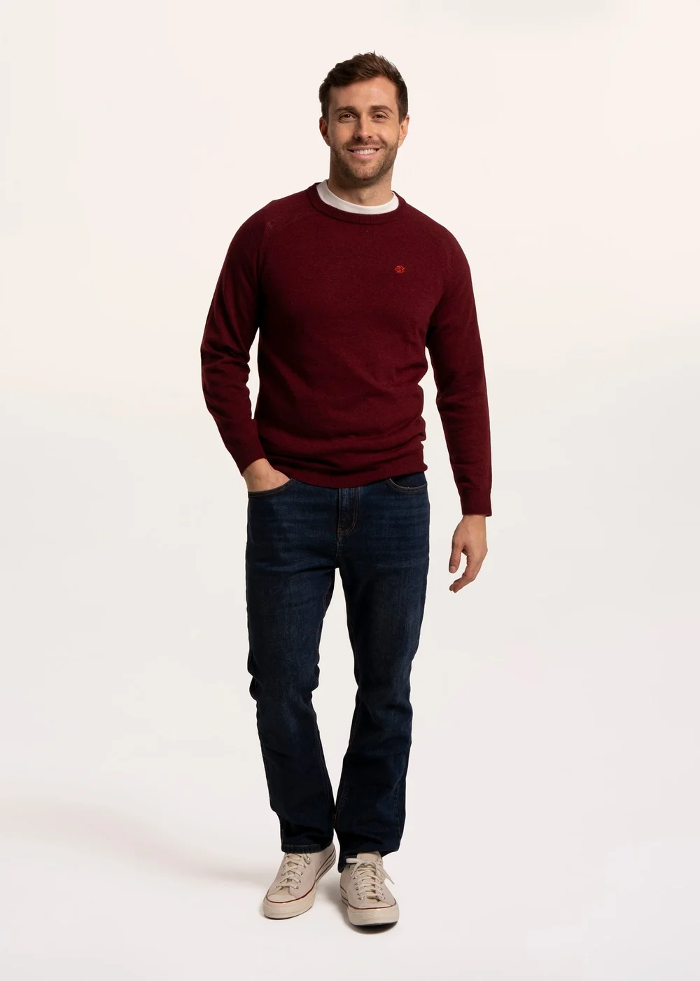 Brakeburn Burgundy Brentwood Crew Neck Knitted Jumper - L Image 1