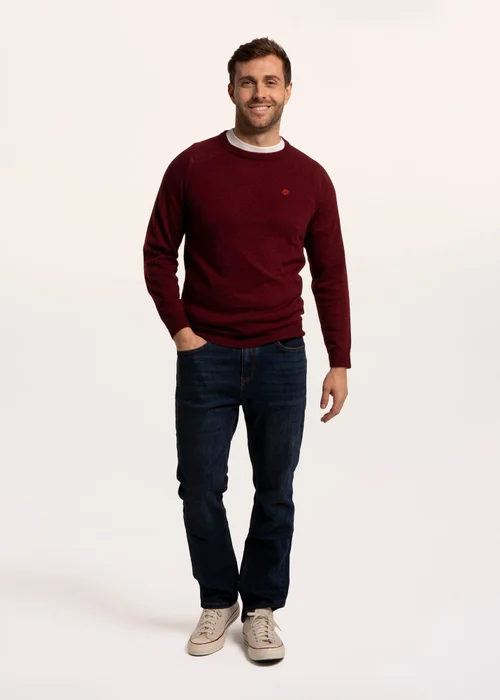 Brakeburn Burgundy Brentwood Crew Neck Knitted Jumper - L Image 1