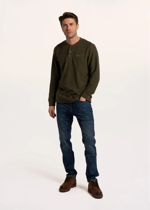 Brakeburn Green Arran Waffle Textured Henley - L Image 1