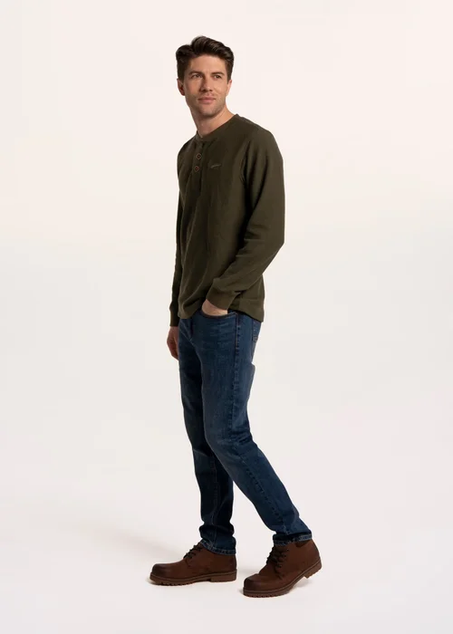 Brakeburn Green Arran Waffle Textured Henley - L Image 3