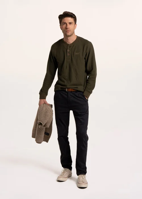 Brakeburn Green Arran Waffle Textured Henley - L Image 5