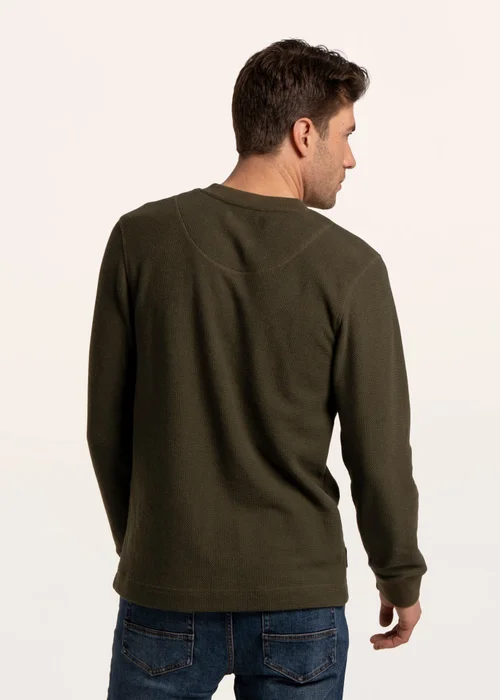 Brakeburn Green Arran Waffle Textured Henley - L Image 2