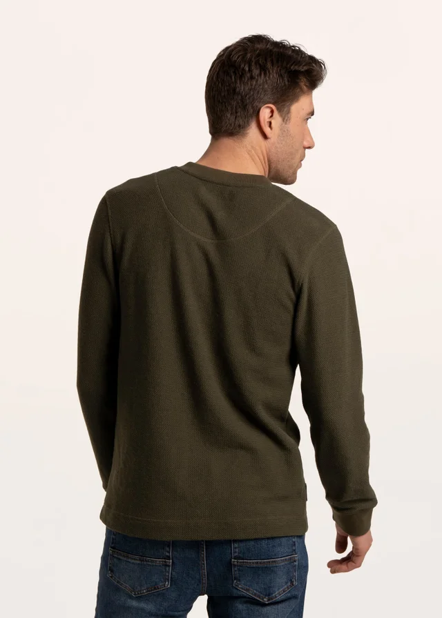 Brakeburn Green Arran Waffle Textured Henley