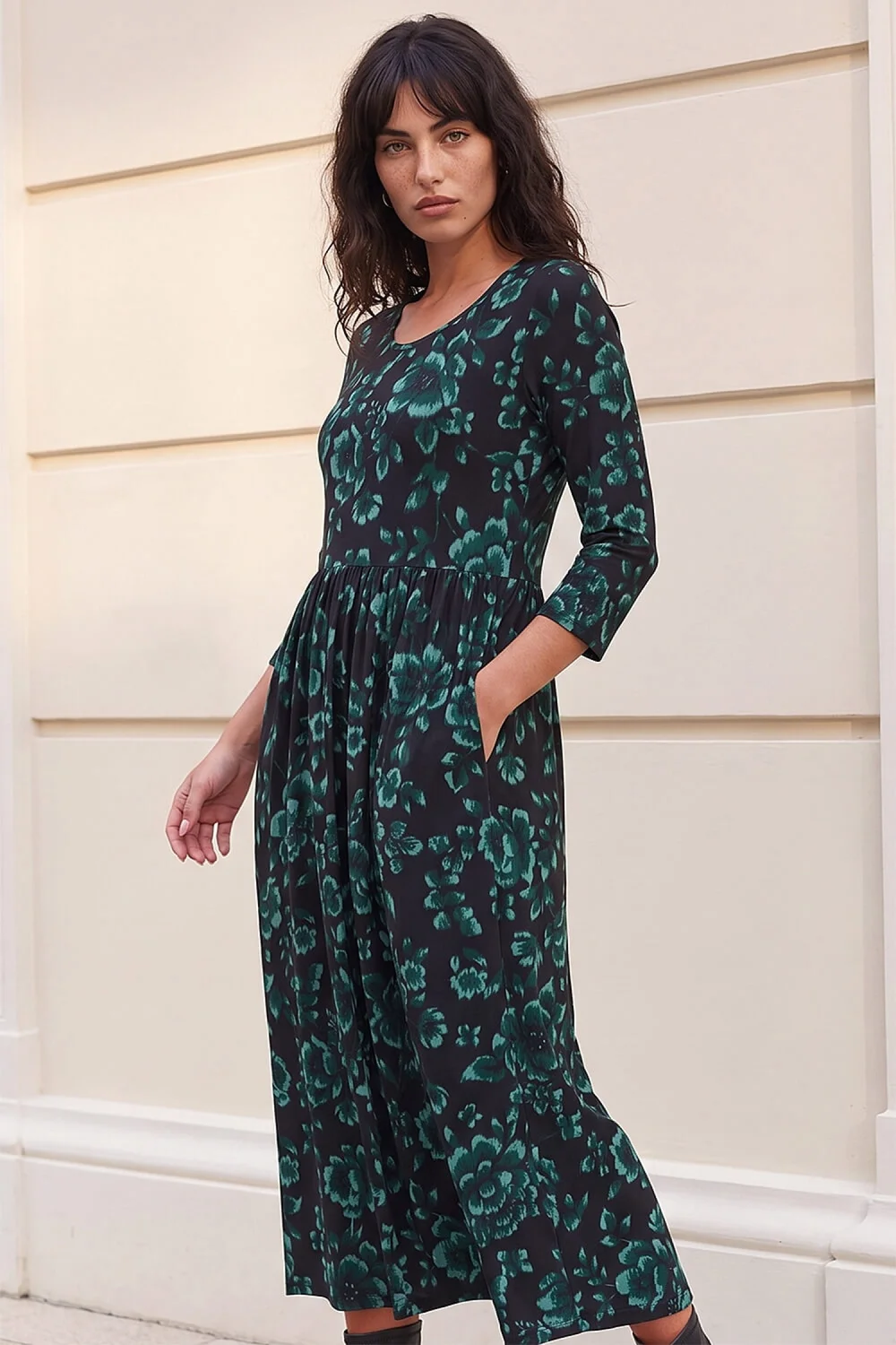 Roman Dark Green Abstract Floral Midi Dress - 14 Image 1
