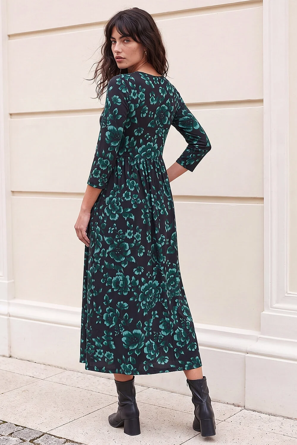 Roman Dark Green Abstract Floral Midi Dress - 14 Image 3