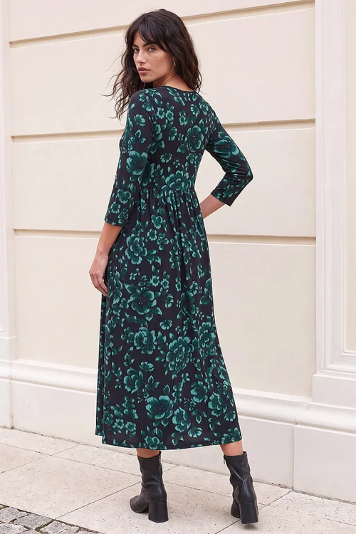 Roman Dark Green Abstract Floral Midi Dress - 14 Image 3
